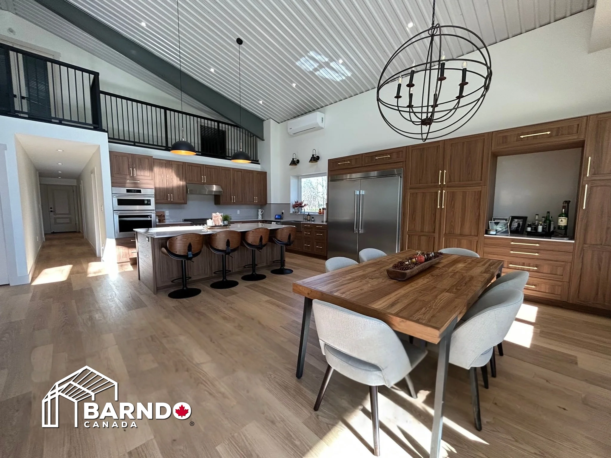 Modern barndominium interior with open floor plan